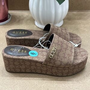 Guess Women's Tan Platform Slides